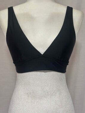 Aerie Black Triangle Bikini Top Size Small Ribbed Swimwear NWT